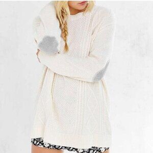 Urban Outfitters BDG Oversized Elbow Patch Sweater Cream Cable Knit‎